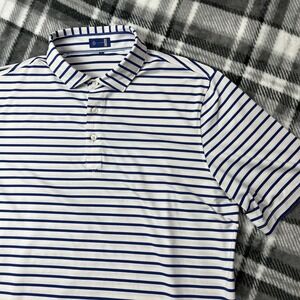 Stitch Golf Striped Performance Polo Shirt Men's Large Blue White Stretch